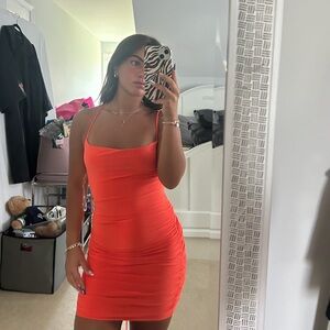 Orange Cross Tie Back Bodycon Prom Mini Dress Size XS